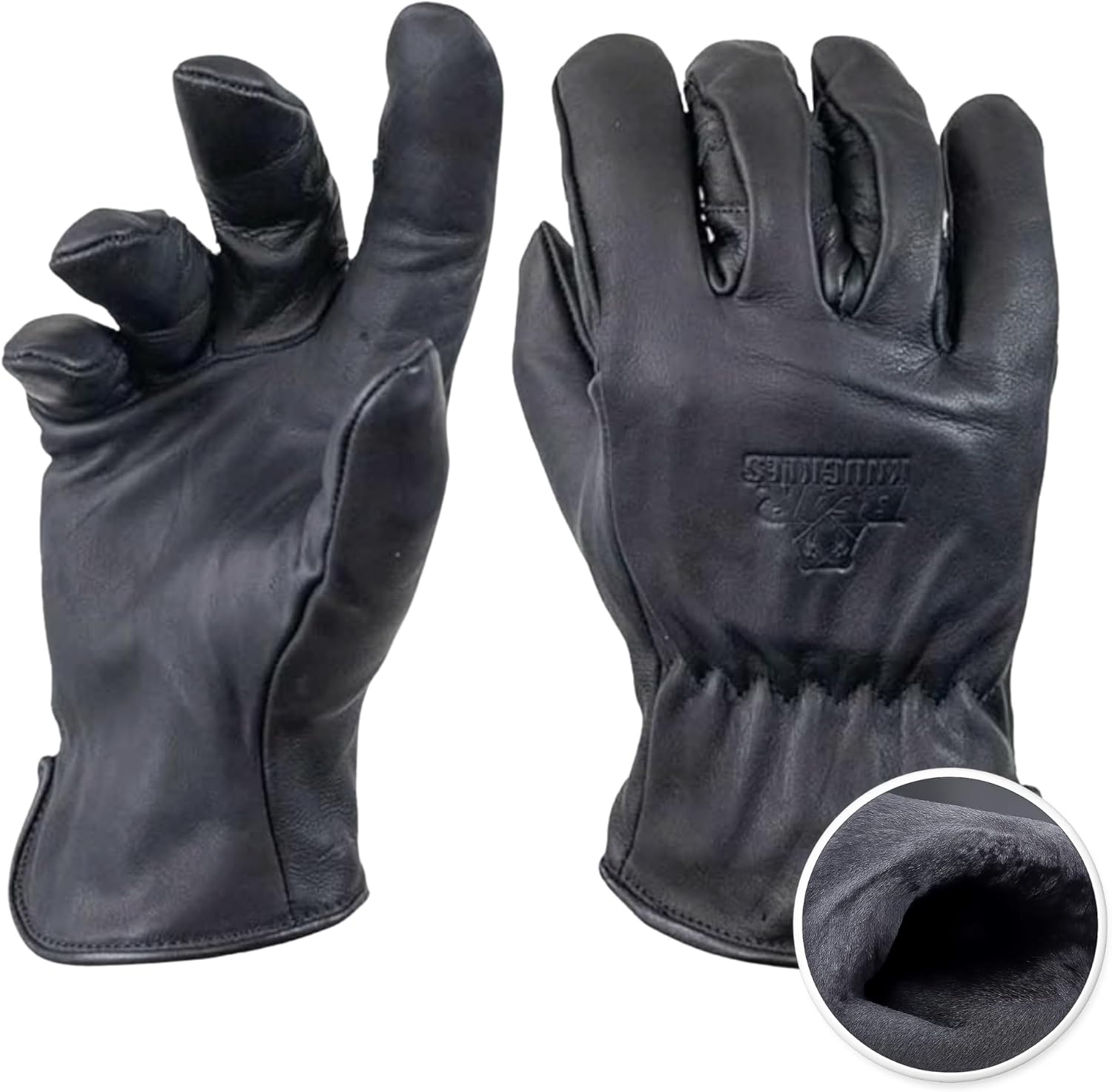 Bear Knuckles Insulated Leather Work Gloves D409, Midnight Black Fleece Lined Cowhide, Heavy Duty Work Gloves.