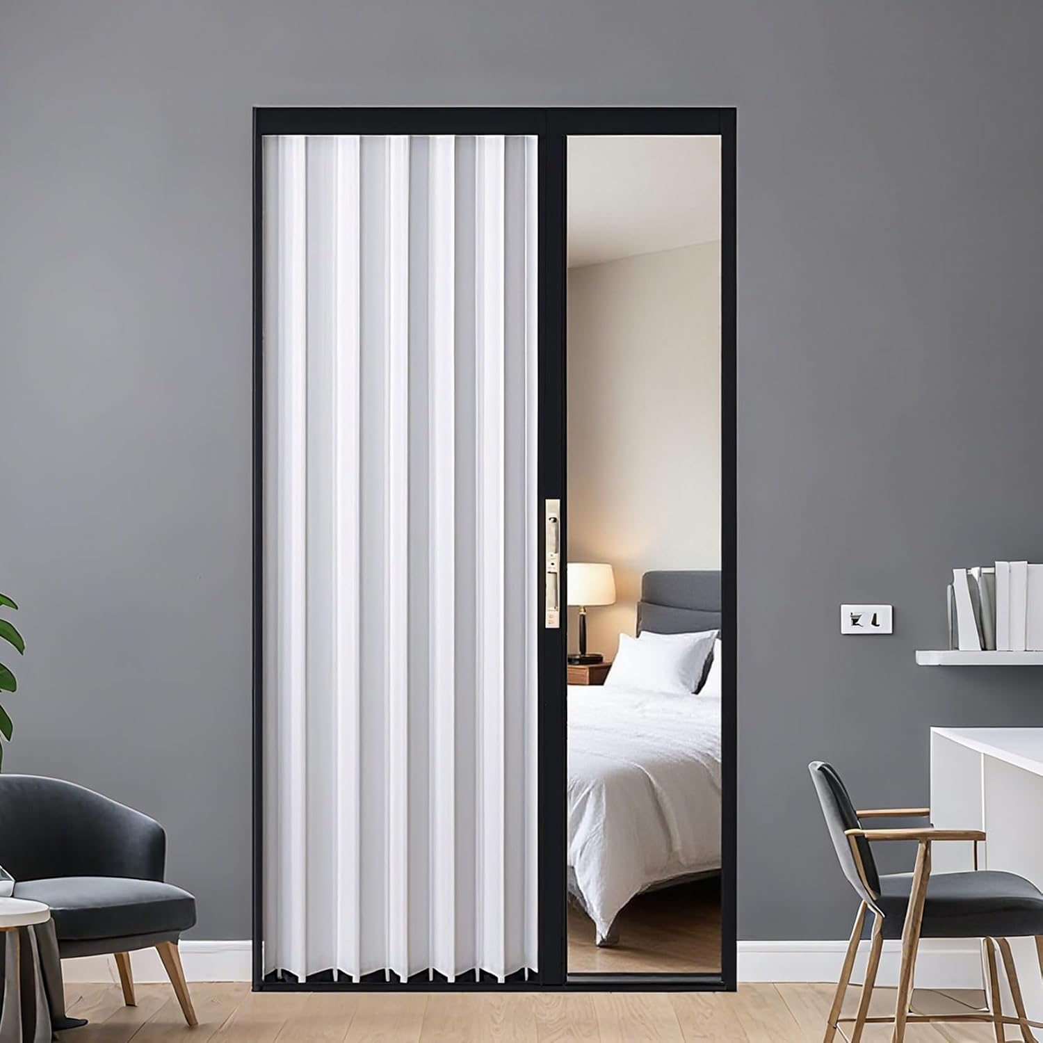 Puerta plegable blanca/gris 70x198 cm para interiores