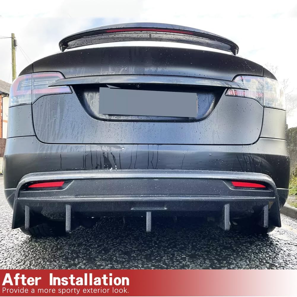 Model X Carbon Fiber Rear Bumper Lip Diffuser fits for Tesla Model X 75D 90D P90D 100D P100D 2016-2018 Carbon Fiber Rear Lip Spoiler Bumper Cover Protector