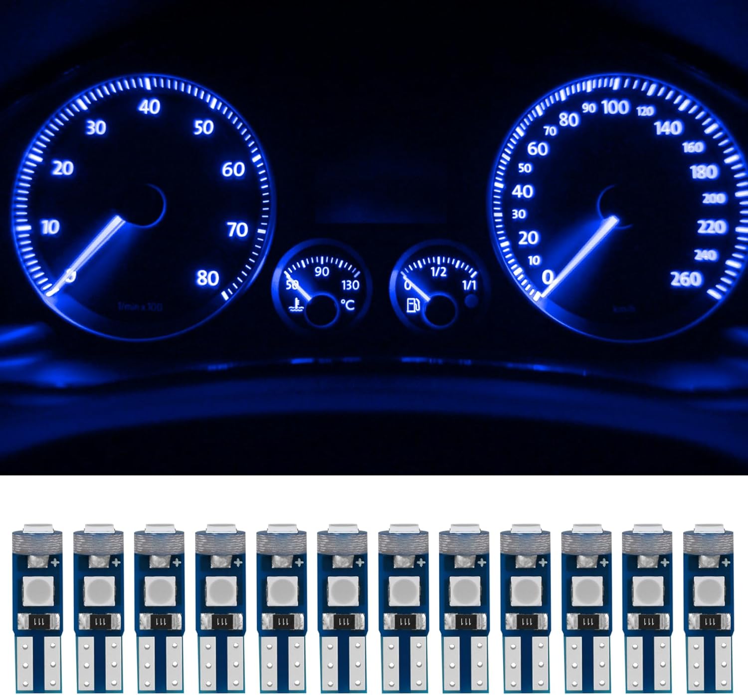 12 Bombillas LED T5 para Tablero (Azul)