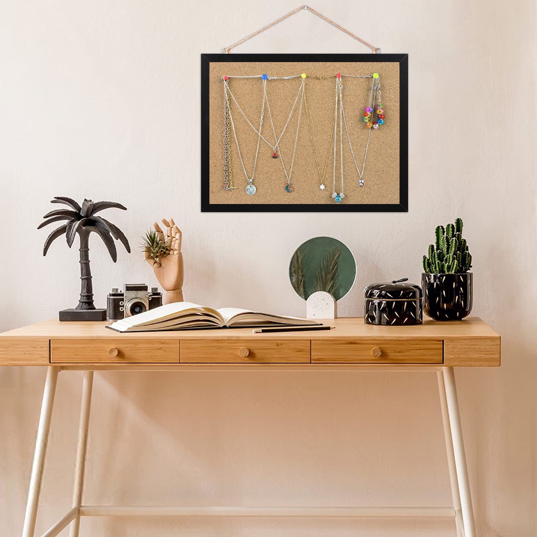 Tableau D'Affichage Liège Noir 40x30 Cm – Cadre Bois Avec Accessoires Et Broches