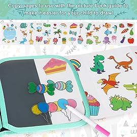 Qrytoi Erasable Doodle Set for Kids - Reusable Magic Drawing Book with 12 Watercolor Pens 14 Page Drawing, Road Trip Car Game Writing Painting Set for Boys and Girls (Sheep)