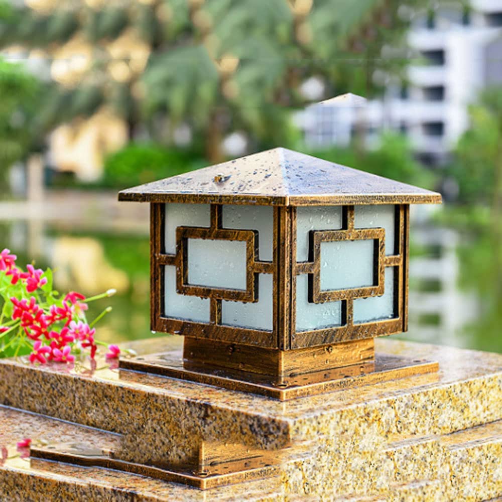 E27 Post Light Outdoor, Traditionelle Quadratische Post Lampe Vintage Druckguss Aluminium Säulenlicht wasserdichte Stehlampe Hof Rasen Gang Landschaftslampe