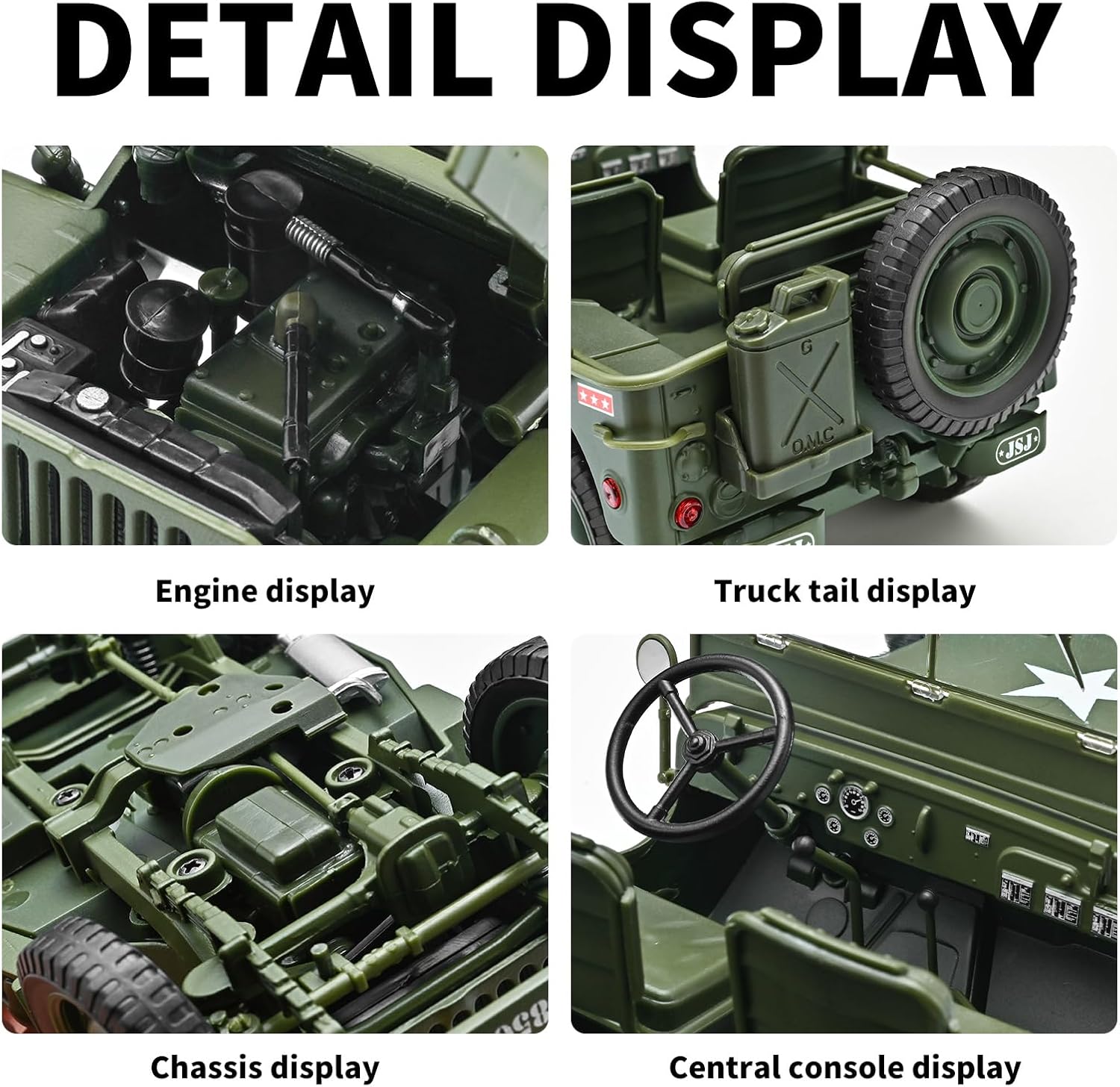 RZAPE 1:18 Willys Military Vehicle Collectible - Die-Cast Alloy Car Model,Authentic War Vehicle Model for Display & Veteran Tribute,Gift for Adult