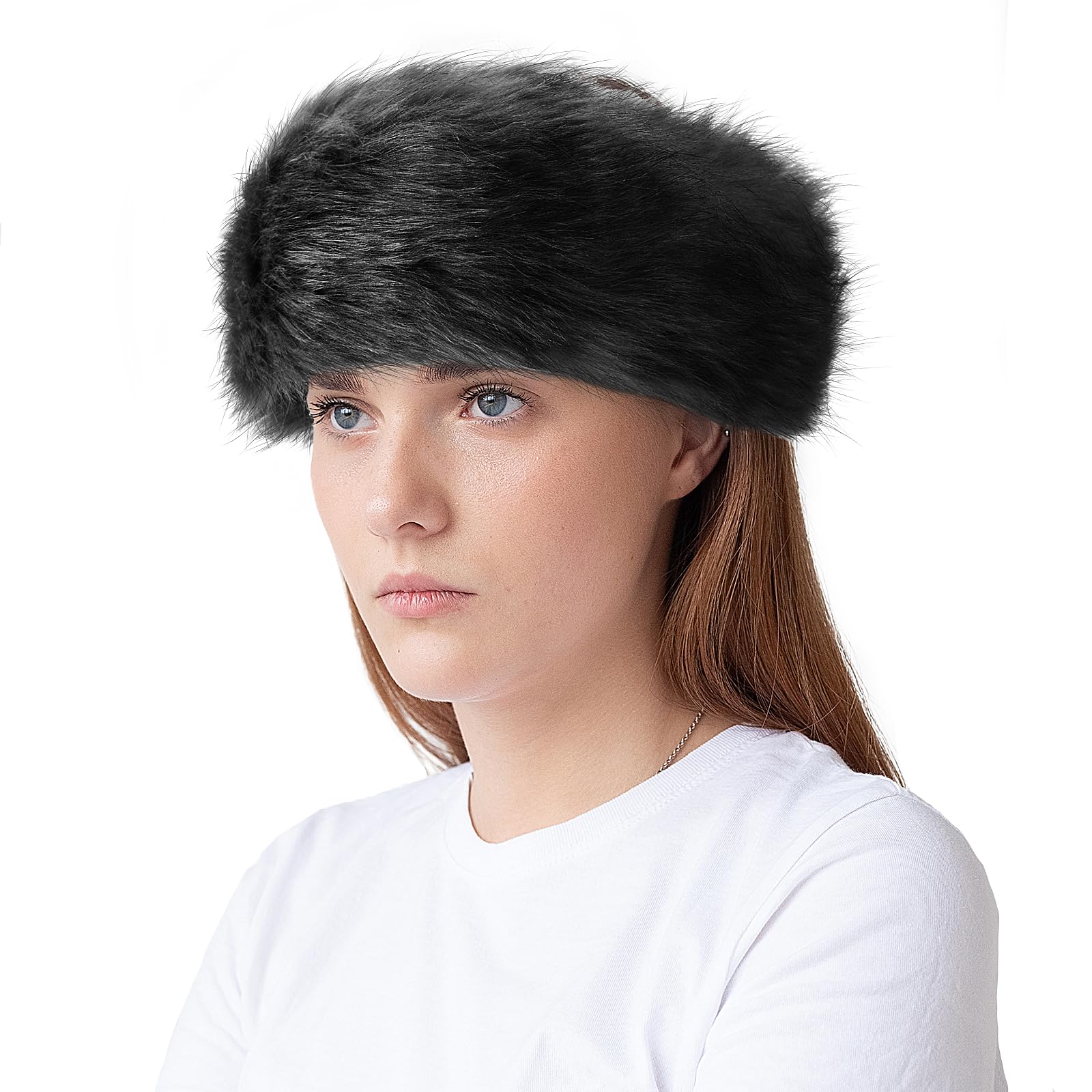 Faux Fur Headband Women Winter Earwarmer Earmuff Ski Hat (Black)