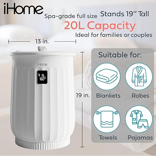 Miniatura 3 de iHome Calentador de toallas de lujo de 20 litros, calentadores de toallas grandes para baño, con soporte interior de almohadilla de fragancia, ideal