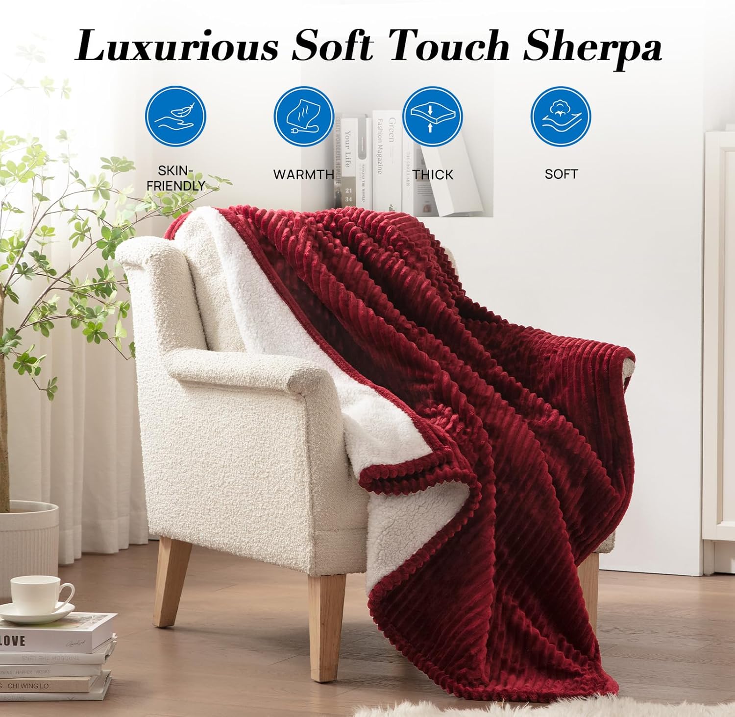 Westinghouse Heated Throw Blanket, Soft Flannel Sherpa Electric Blanket with 6 Heating Levels & 2-10 Hours Auto Shut Off, Fast Heating & ETL Certification, 50x60 Inch, Red - Image 6