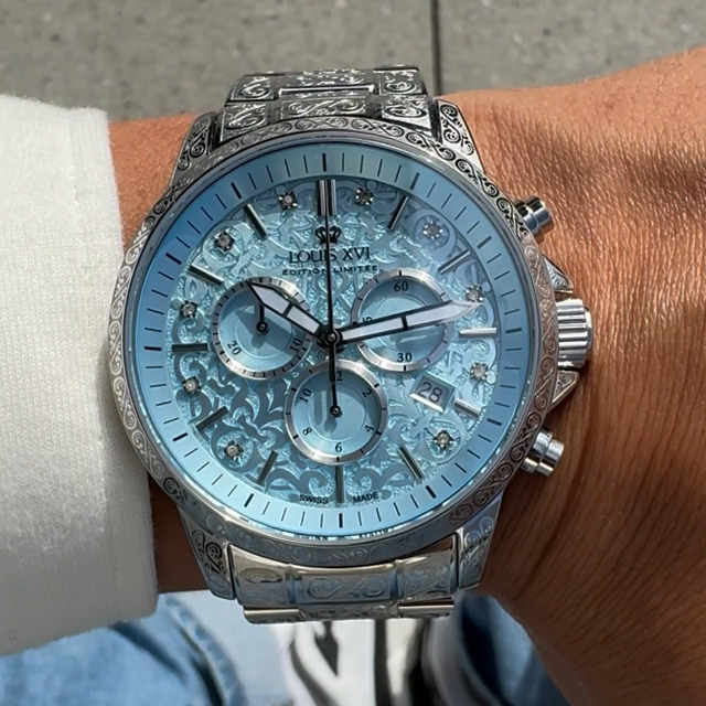 LOUIS XVI Palais Royale 2.0 1831 - 43 Mm Herren Uhr Baby Blue Eloxé Bleu Mit Diamanten