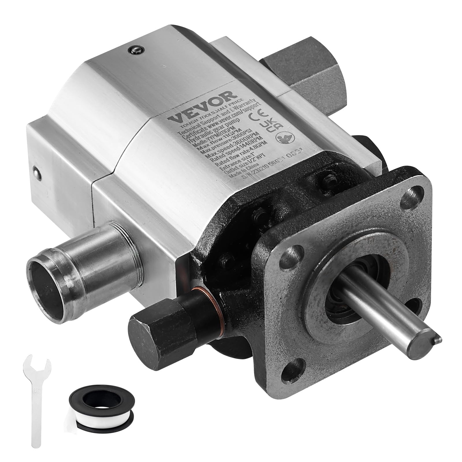 VEVOR Pompe hydraulique pour fendeuse de bûches, 13 GPM, 2 étages 3000 PSI, entrée 1'', sortie 1/2'' NPT, 3600 tr/min, pompe à engrenages hydraulique en aluminium, pour petit moteur, chasse-neige