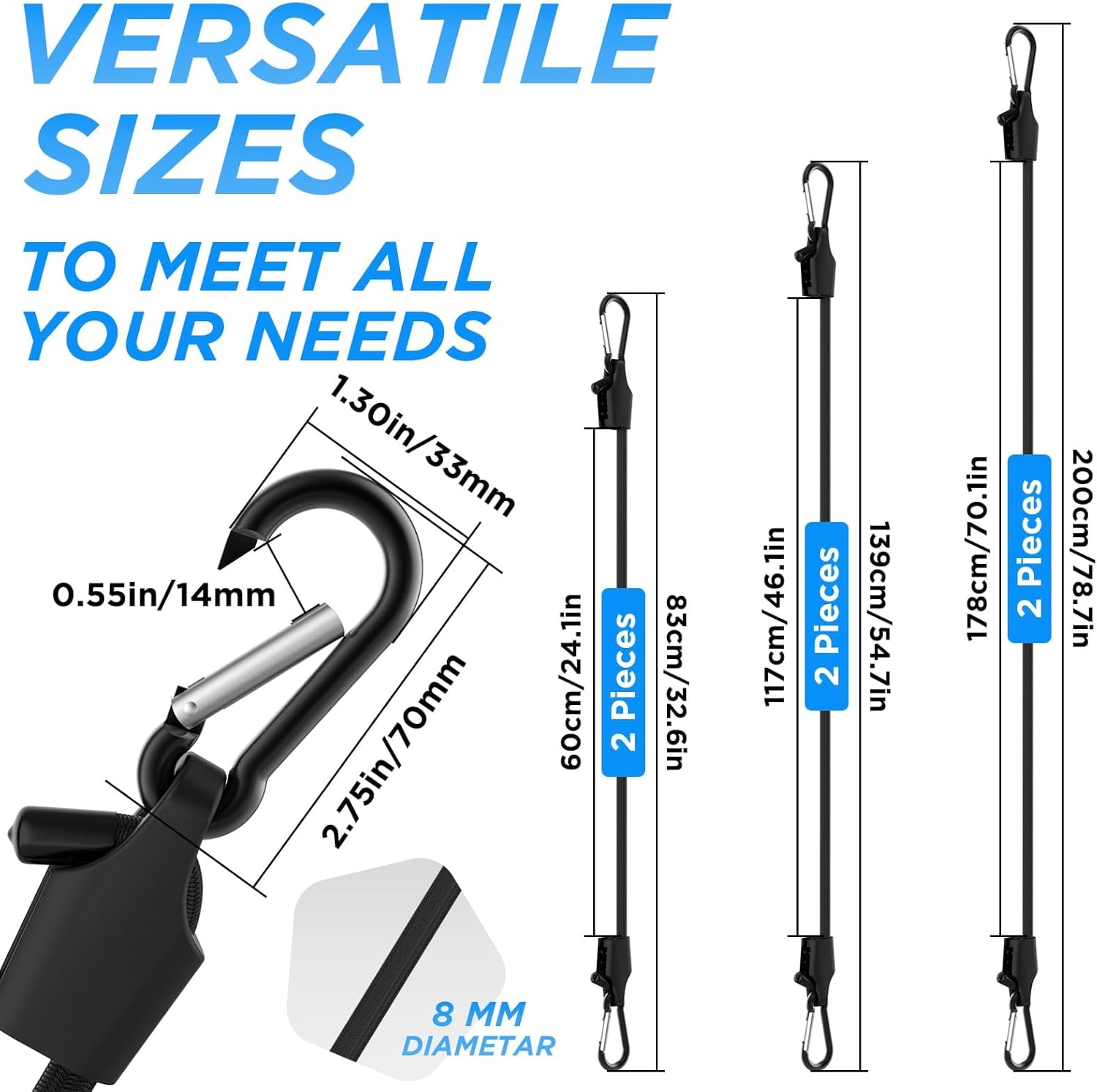 SDTC Tech 6 PCS Adjustable Bungee Cords with Carabiner Hooks, 24/48/72 Inch Elastic Tie Down Strap Ropes for Cargo, Bike, Luggage, Carts, Truck, Tent, etc (Easy to Adjust from 7" to 75")