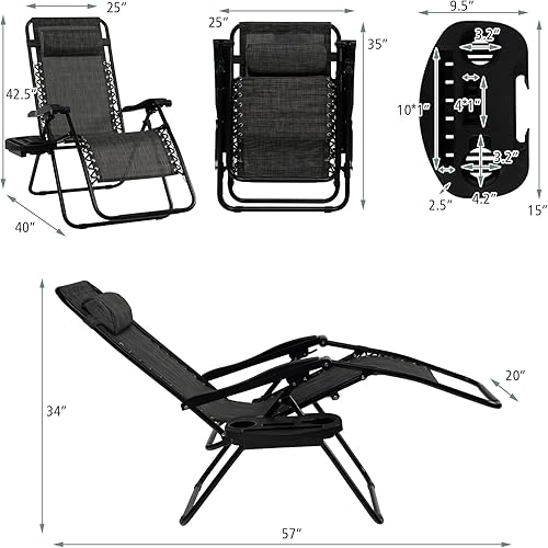 Miniatura 3 de Tangkula Juego de 2 sillas de gravedad cero, sillas plegables para patio, reclinables ajustables al aire libre con soporte para tazas, reposabrazos