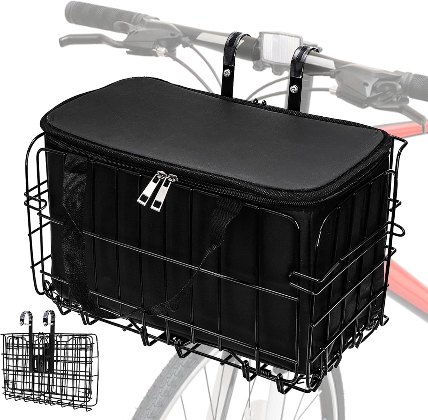 Suwimut Folding Bike Basket Front/Rear with Removable Liner Bag, Large Quick Release Design Metal Ebike Bicycle Basket Cargo Rack for Adult Women/Men Carrying Dogs, Pets, Fruit & Grocery