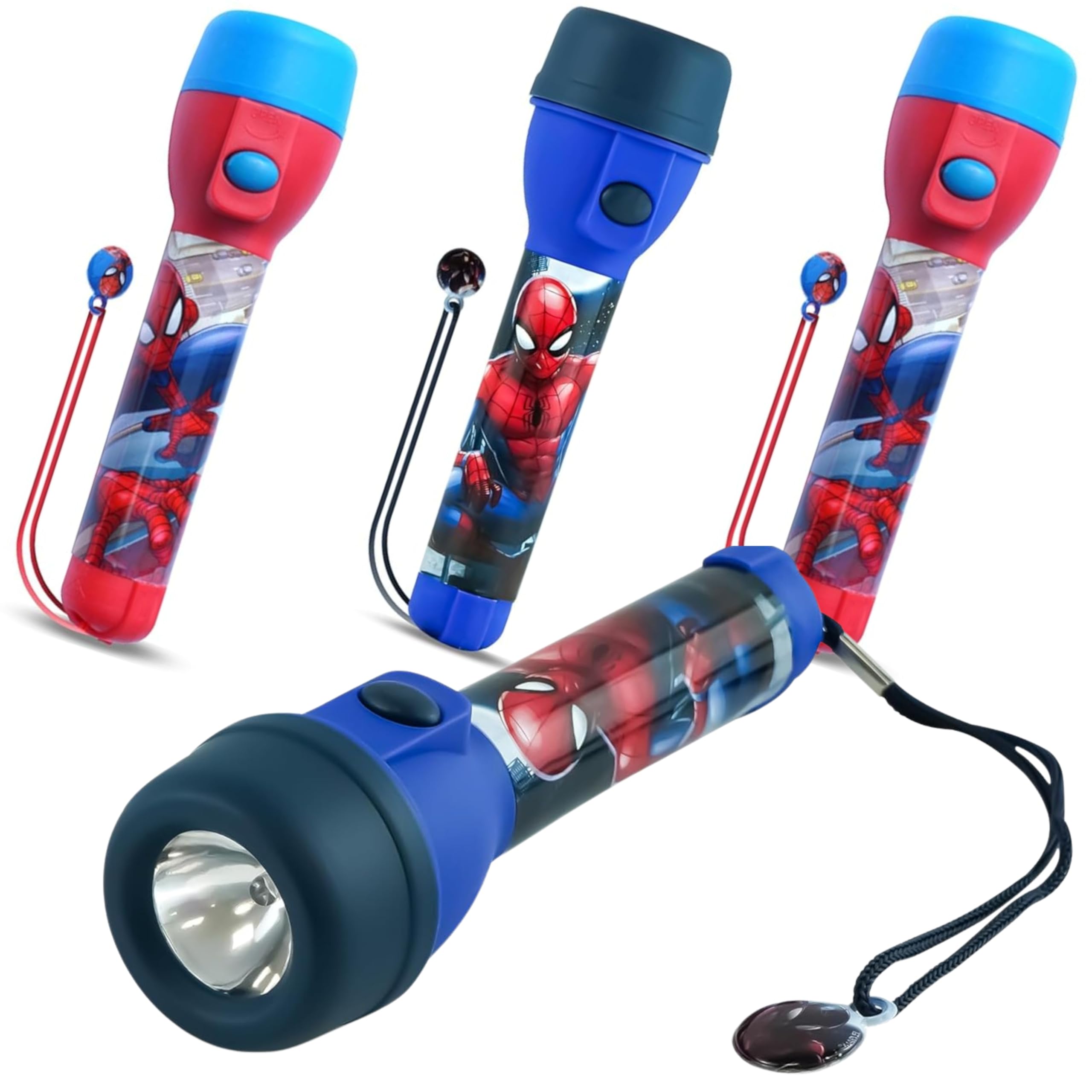 SRV Hub 4Pcs Spiderman Big Torch, Water-Resistant Design LED Flashlight Gift for Kids Boys, Plastic Night Light for Camping, Hiking, Xmas and Emergencies | Batteries Included Size-16cm
