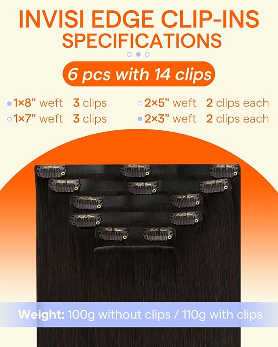 Full Shine Total 2 Packs #2 Dark Brown 24 Inch Seamless Clip ins, 22 Inch Invisi Edge Clip in Hair Extensions Blonde Highlight