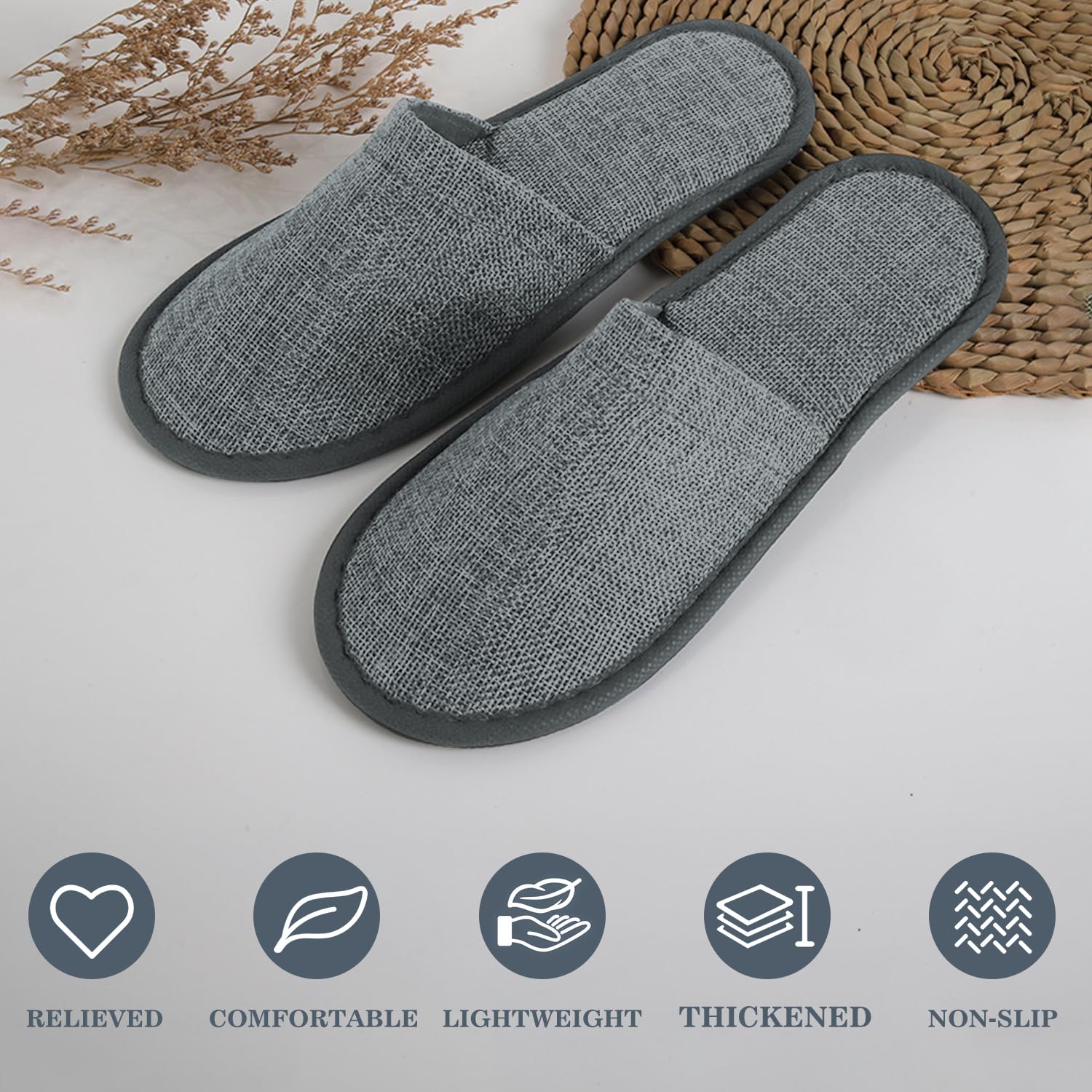 50 Paires de Pantoufles Jetables, Pantoufles de Spa à Bout Fermé, Taille Générale Pour Hommes et Femmes, Pantoufles Antidérapantes Portables