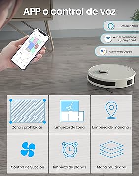LEFANT M1 Robot Aspirador y Fregasuelos con Mapeo Lidar (LDS), Múltiples Pisos, Navegación dToF, Robot Aspirador 5500 Pa, Zonas Prohibidas, 200 Minutos, Limpieza Personalizada, WiFi/App/Alexa/i Watch4