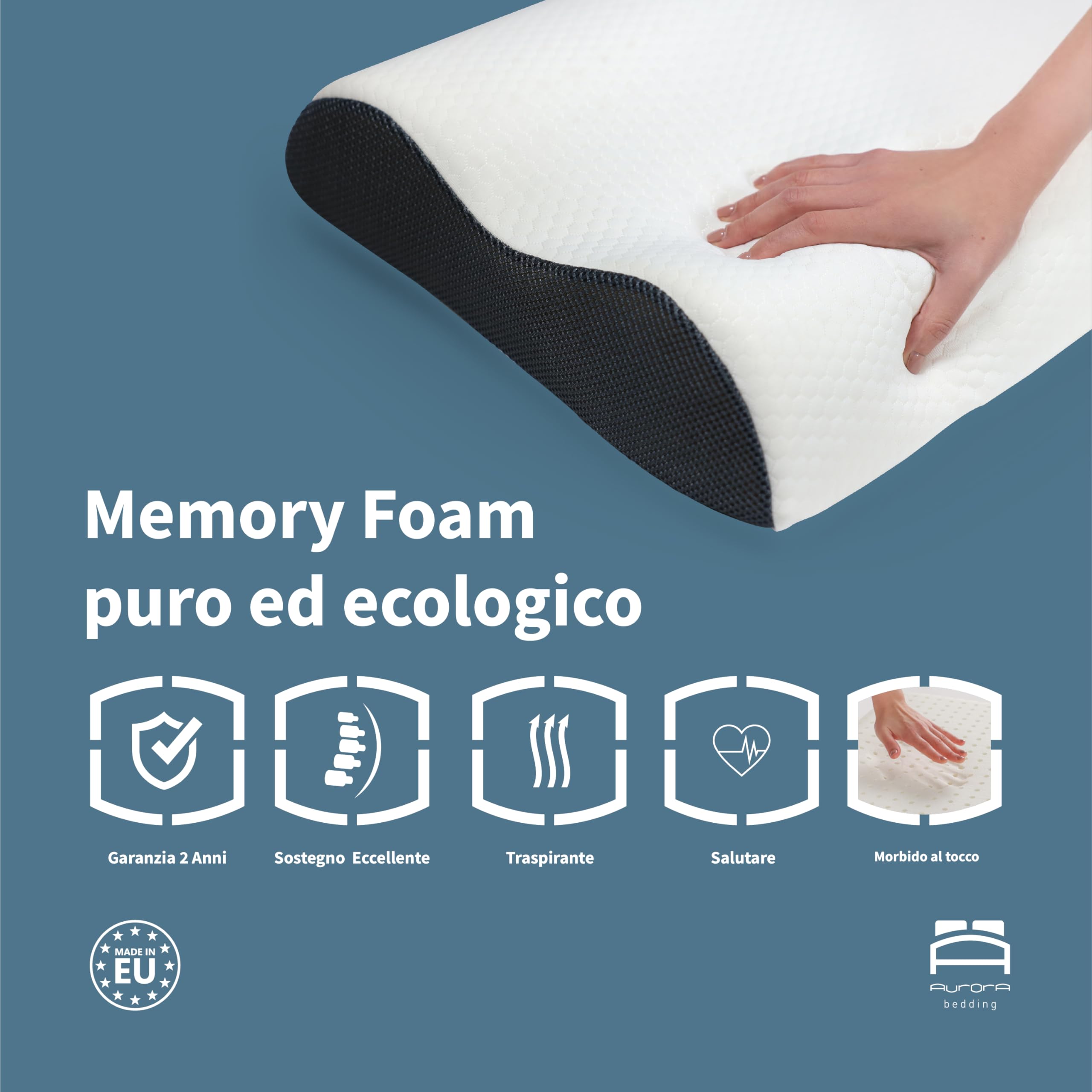 Aurora Bedding Almohada Cervical para Dormir de Espuma Viscoelástica Perforada Doble Onda Transpirable Refrescante, 41 x 72 x 11/13 cm