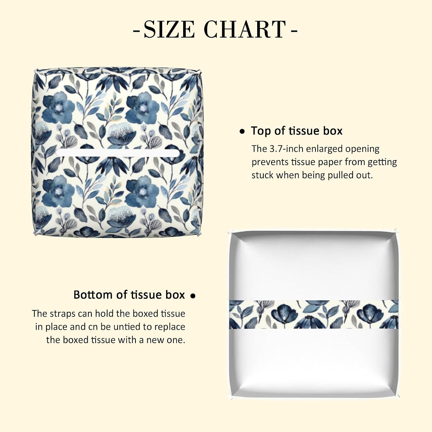 Leather Tissue Box Holder Blue Flowers Tissue Box Cover Square Waterproof Tissue Holder Organizer Modern Napkin Holder for Bedroom Dresser Night Stand Office Desk image 3