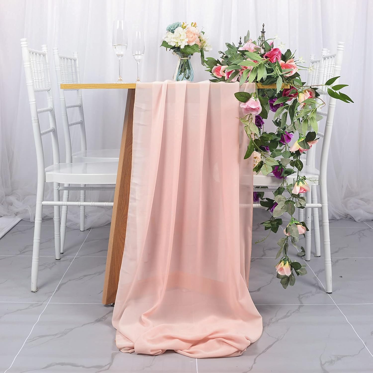 ChiffonTableRunner Light Peach 29x120 Inch Sheer Table Runner 10FT