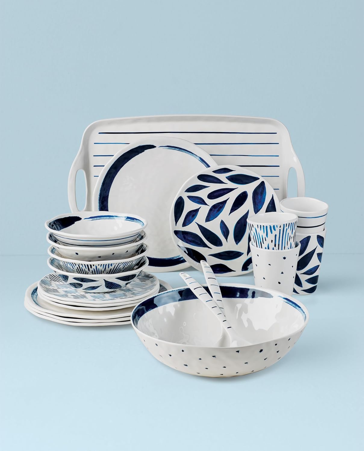 Lenox 895324 Blue Bay Melamine 20-Piece Dinnerware Set, Lightweight Melamine Material