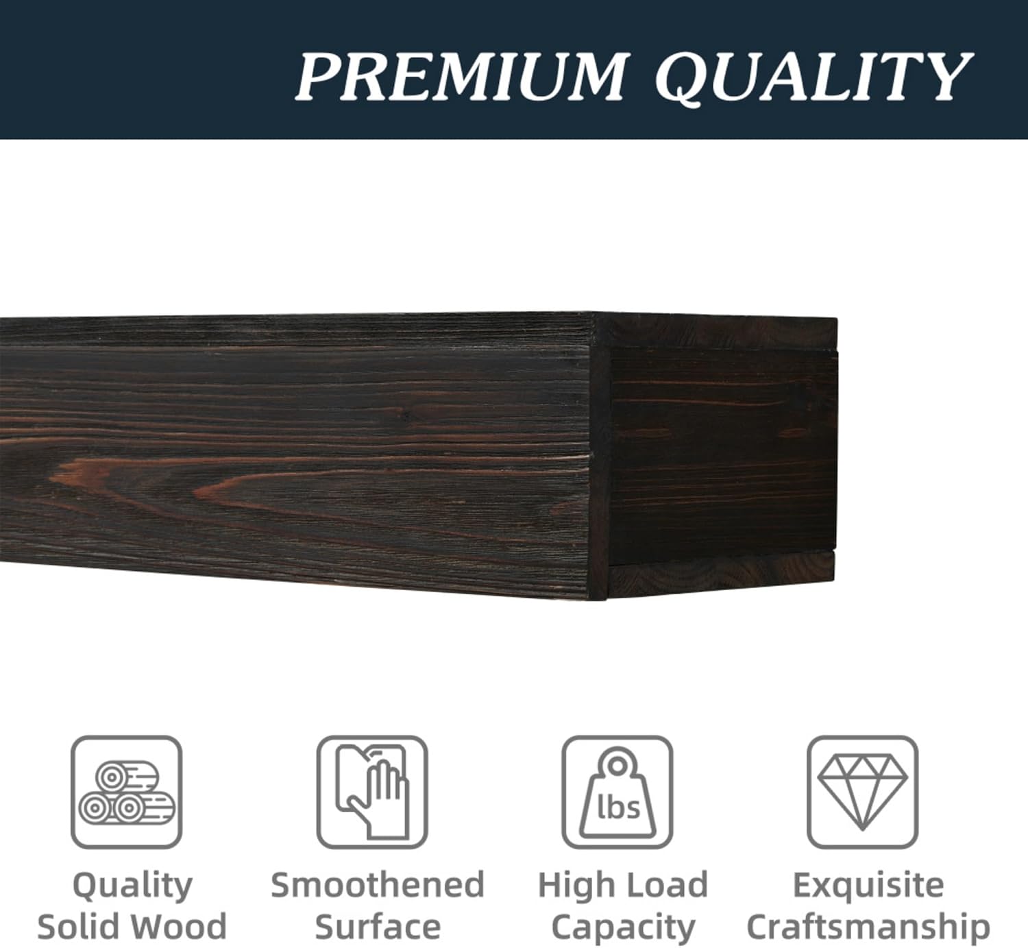 Rustic Solid Wood Floating Fireplace Mantel Shelf Wall Mounted Decorative Beam with Hidden Metal Brackets, Farmhouse Style (Espresso,72")