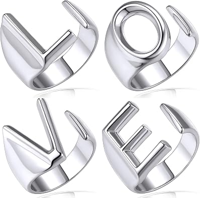 KeyStyle L-O-V-E Rings for Women Silver Letter Initial Ring, Platinum Plated Love Statement Jewelry for Patry