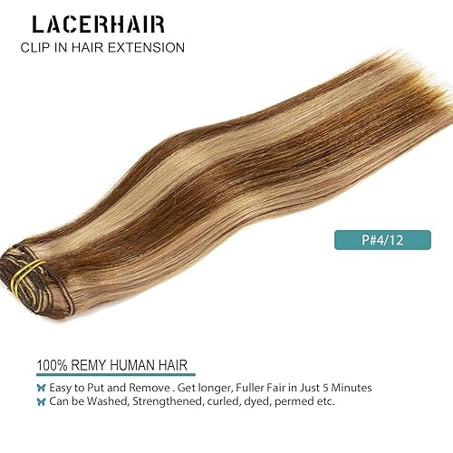 Vista 478 de Lacer Extensiones de cabello humano con clip, de doble trama, cabello brasileño de cabeza completa, color negro azabache, extensiones de cabello