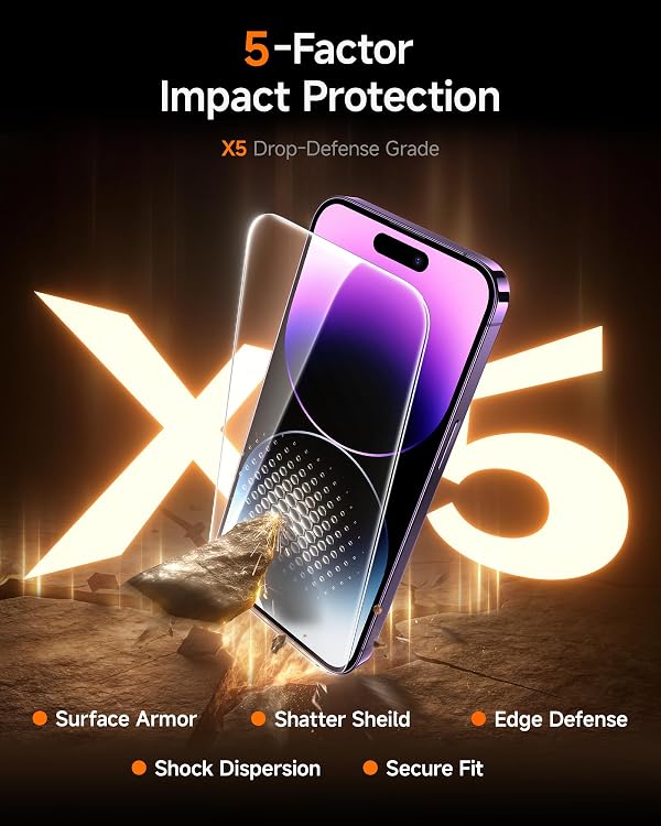 SMARTDEVIL 2 Pack for iPhone 14 Pro Screen Protector, 9H Hardness Military Grade Shatterproof, HD Clear Tempered Glass with Auto Dust-Elimination, Bubble Free, Easy Installation, Case Friendly by SMARTDEVIL - Used condition - Image 4