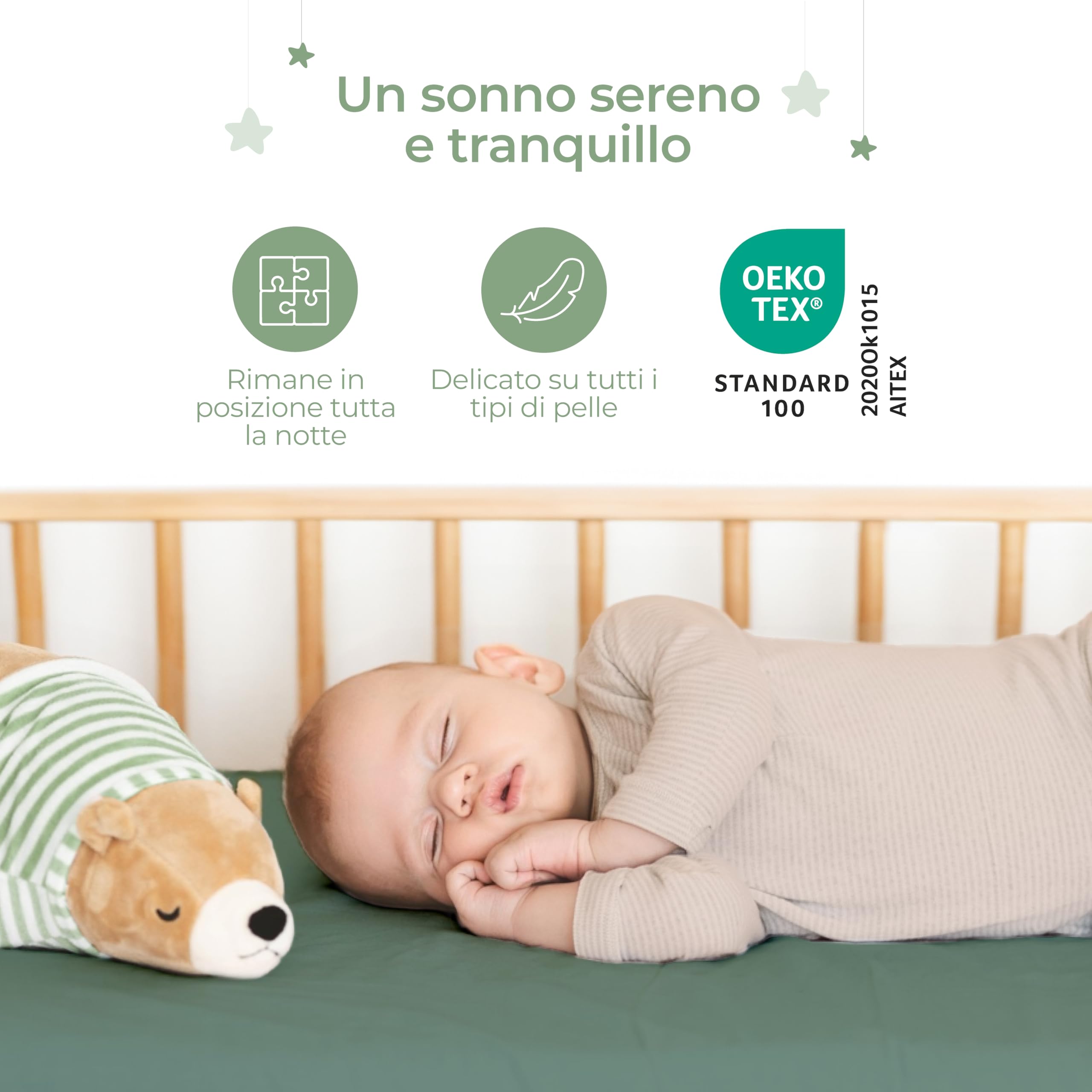 Dreamzie Set 2 Lenzuola Lettino Neonato 60x120 Cotone - Lenzuolo Con Angoli, Oeko-Tex Certificato - Lenzuola Culla Lettino 60x120 - Verde Salvia/Bianco