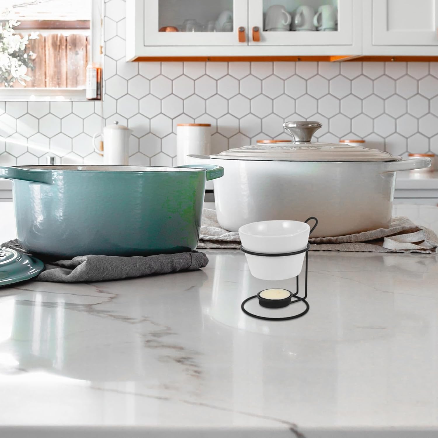 2sets Ceramic Fondue Heater Quick Melt Pot for Chocolate Cheese Butter Seafood Butter Warmers Cheese Warmers Ice Melters