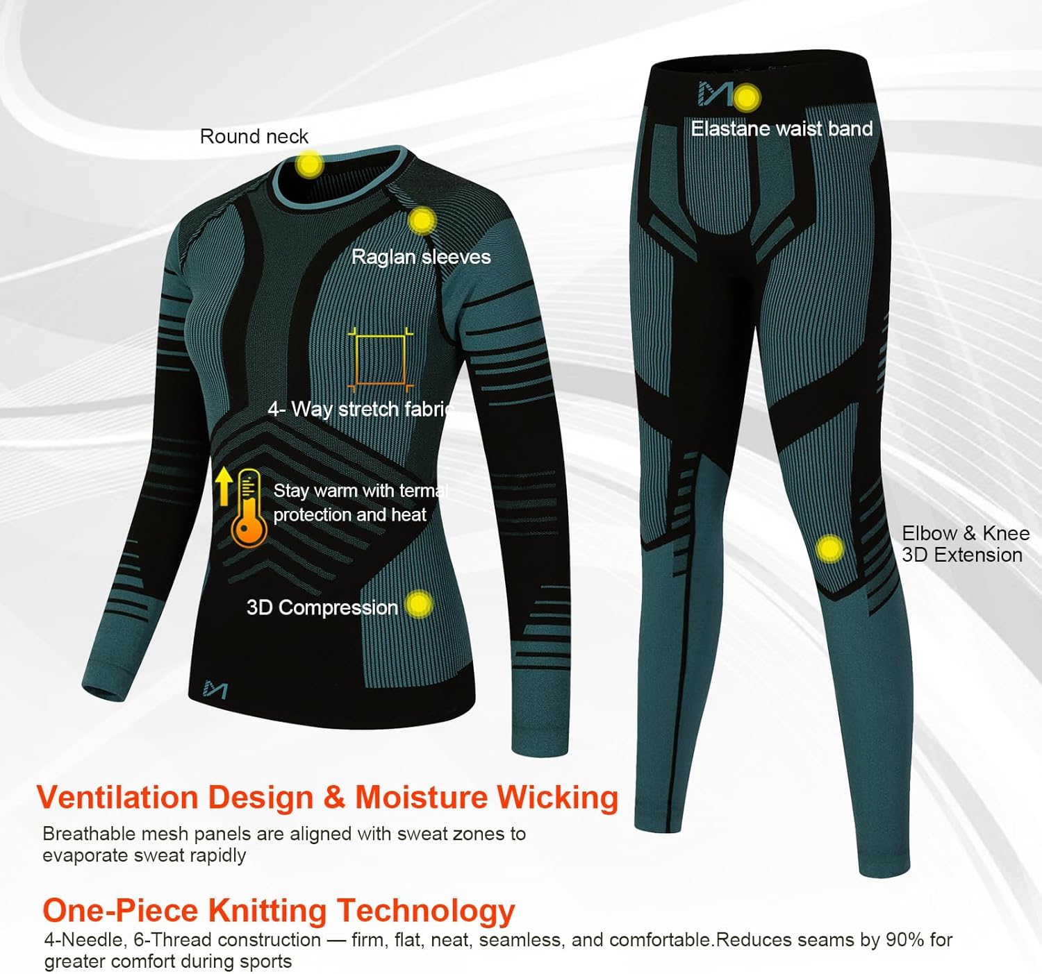 MEETWEE Women Thermal Underwear, Winter Warm Base Layer Compression Set, Fleece Lined Long Johns Running Skiing - Image 2