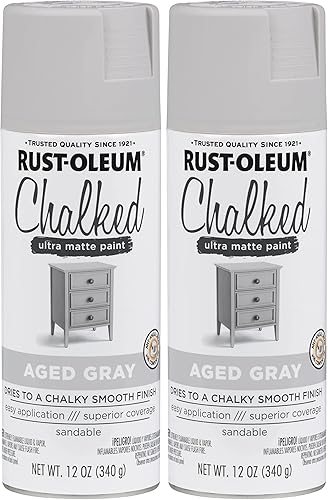Rust-Oleum 302592 Pintura en aerosol a la tiza ultramate, 12 onzas (paquete de 2), gris envejecido gris (Aged Gray),Carbón vegetal,Gasa Crema,Azul
