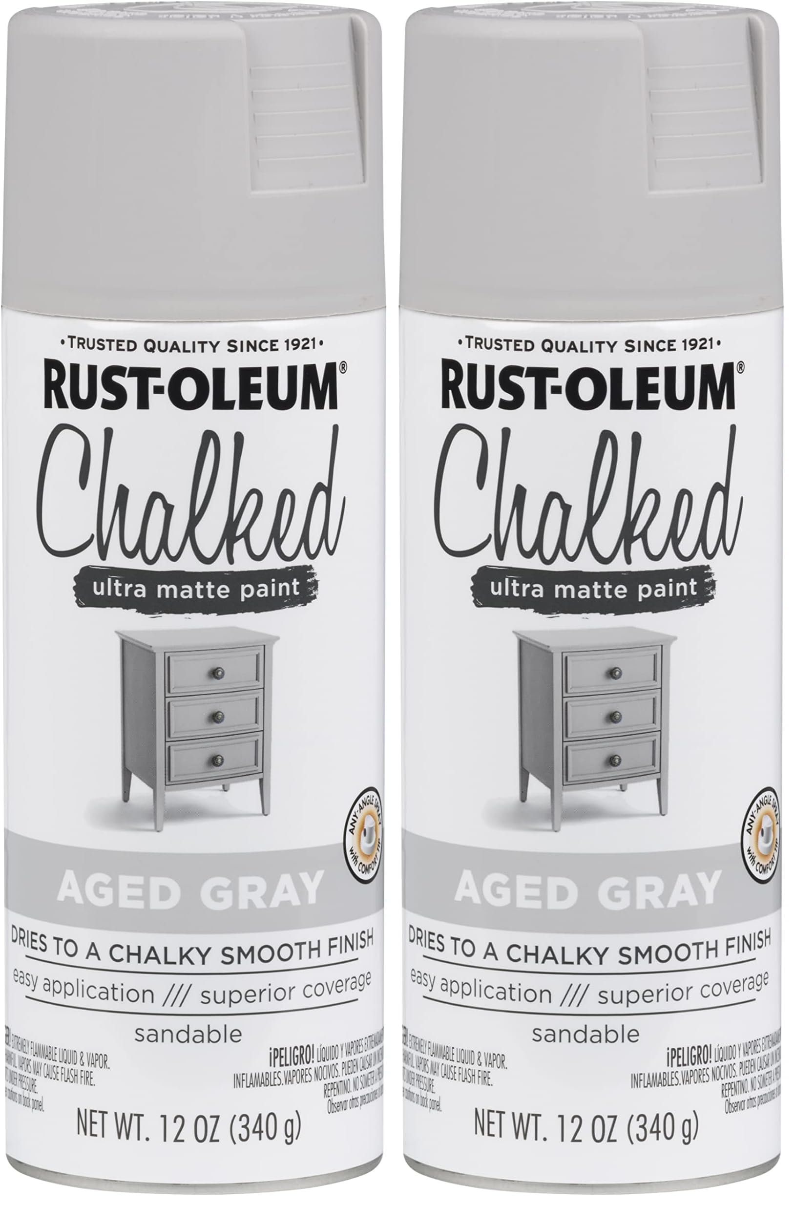 302592 Chalked Ultra Matte Spray Paint, 12 Ounce (Pack of 2), Aged Gray
