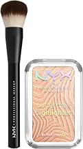 NYX Professional Makeup Illuminante Buttermelt Highlighter 10 Glaze it Butta en poudre dégradée avec finition nacrée + pinceau pour visage Pro Brush Buffing multi-usage professionnel - Lot de 2