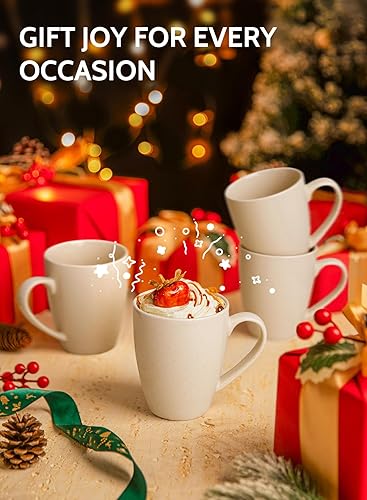 Vista 27 de Sweese. Conjunto de 6 tazas de café de porcelana, 16 onzas, Blanco