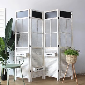 5.9 FT Wooden Room Divider, 3 Panel Folding Room Divider with Shelves, Decorative & Privacy Screen Indoor, Wall Divider, Freestanding Partition for Home Office Garden Shop, White