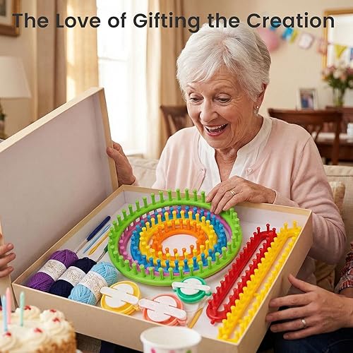 Miniatura 7 de VGOODALL Juego de 18 piezas de telar de tejer para principiantes, telares redondos y rectangulares con fabricante de pompones y hilo para sombrero