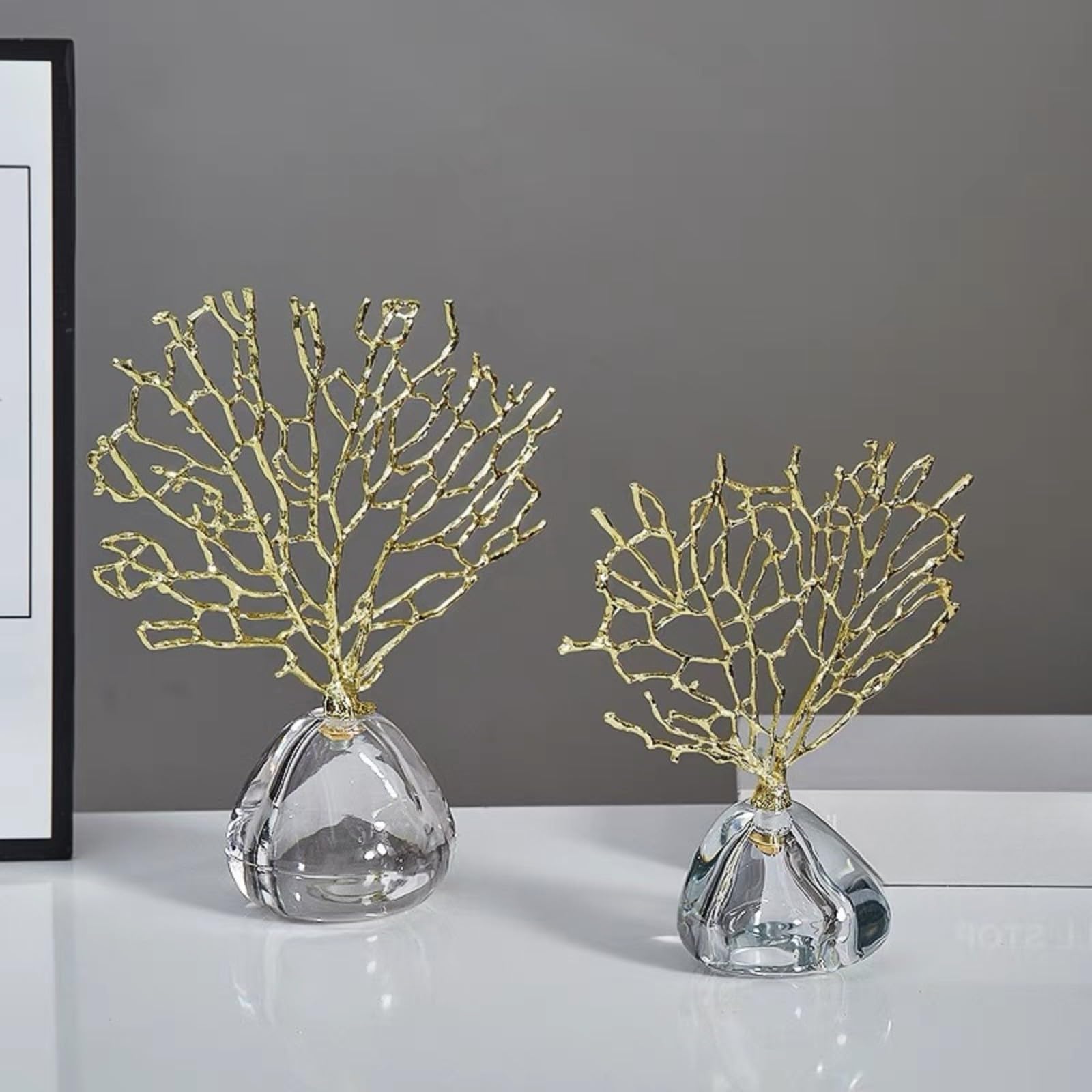 Figura Metal Dorado para Mesa, corativo, Estatua corativa, Estantería, Recibidor, L