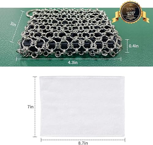 Miniatura 5 de Limpiador de malla de hierro fundido limpiador de sartén de hierro mejorado con paño para estropear cadena de acero inoxidable 316 raspador de metal