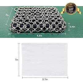 Herda 316L Cast Iron Scrubber Cleaner, Large Chainmail Scrubber for Cast Iron Pan - Chain Mail Scrubber Cast Iron Sponge - Metal Cast Iron Skillet Scrubber, Wok, Dutch Oven Cast Iron Cleaning Kit