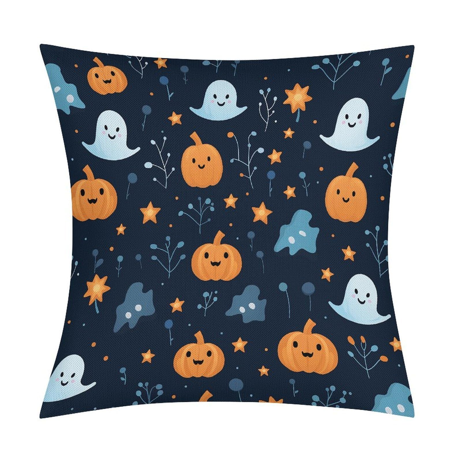 FekiLoot Ghosts and Pumpkins Throw Pillow Cover Soft Square Cushion Case Farmhouse Cushion Cover Decorative Pillow Cover Modern Pillowcase for Sofa Living Room Bed Home Decor 18x18 Inch
