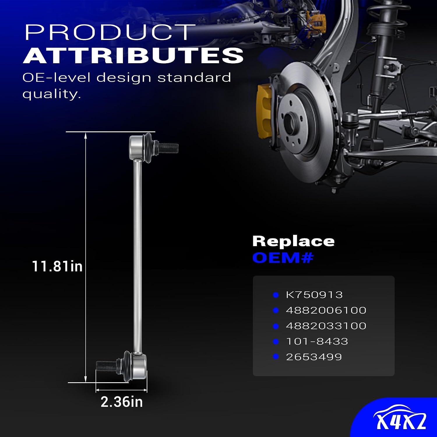 K750913 Zinc-Nickel Alloy Front Stabilizer Sway Bar End Link for 2018-2020 Toyota Camry 2019-2020 Toyota Avalon 2019-2020 Lexus ES350 2019-2020 Lexus ES300h Replaces # 4882006100