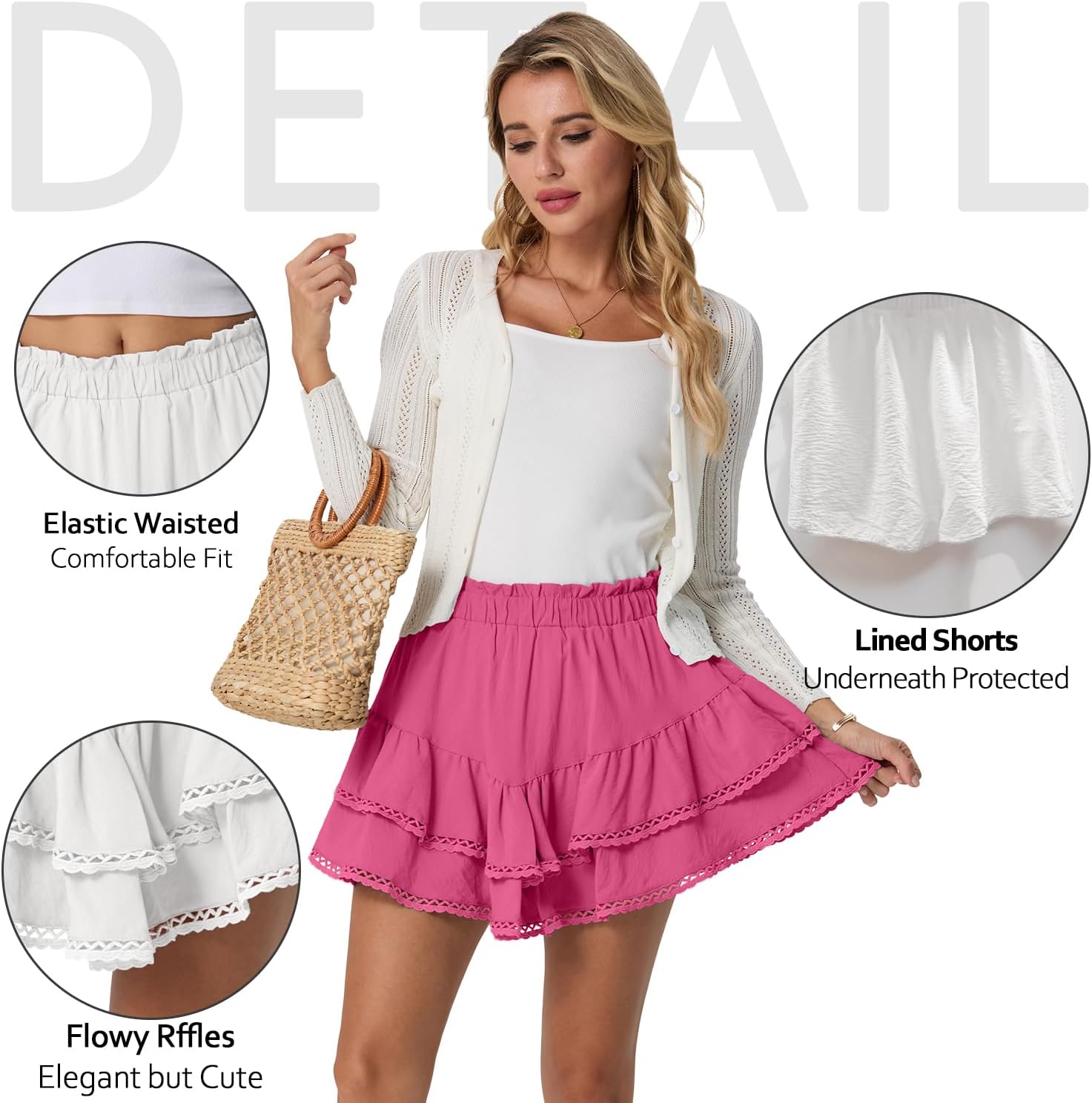 Lepunuo Boho Shorts for Women High Waisted Ruffle Tiered Flowy Skirts with Shorts Underneath Western Skorts - Image 4