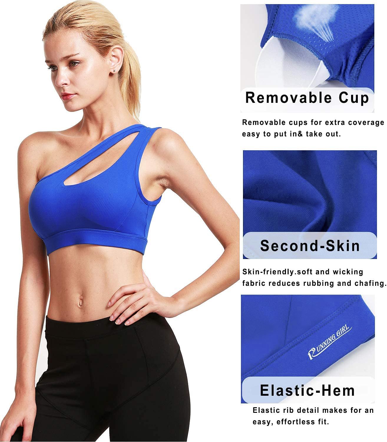 RUNNING GIRL Womens One Shoulder Sports Bras Workout Left Strap Yoga Bras Cute Medium Support Crop Top