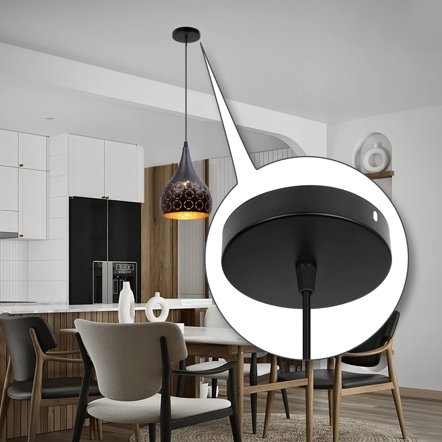Homes Elite Single Modern Pendant Ceiling Light Aluminum Kitchen Lighting Living Room Bedroom Balcony Indoor Home Decorative Fixture Cut Design (Bulb not Included) 4