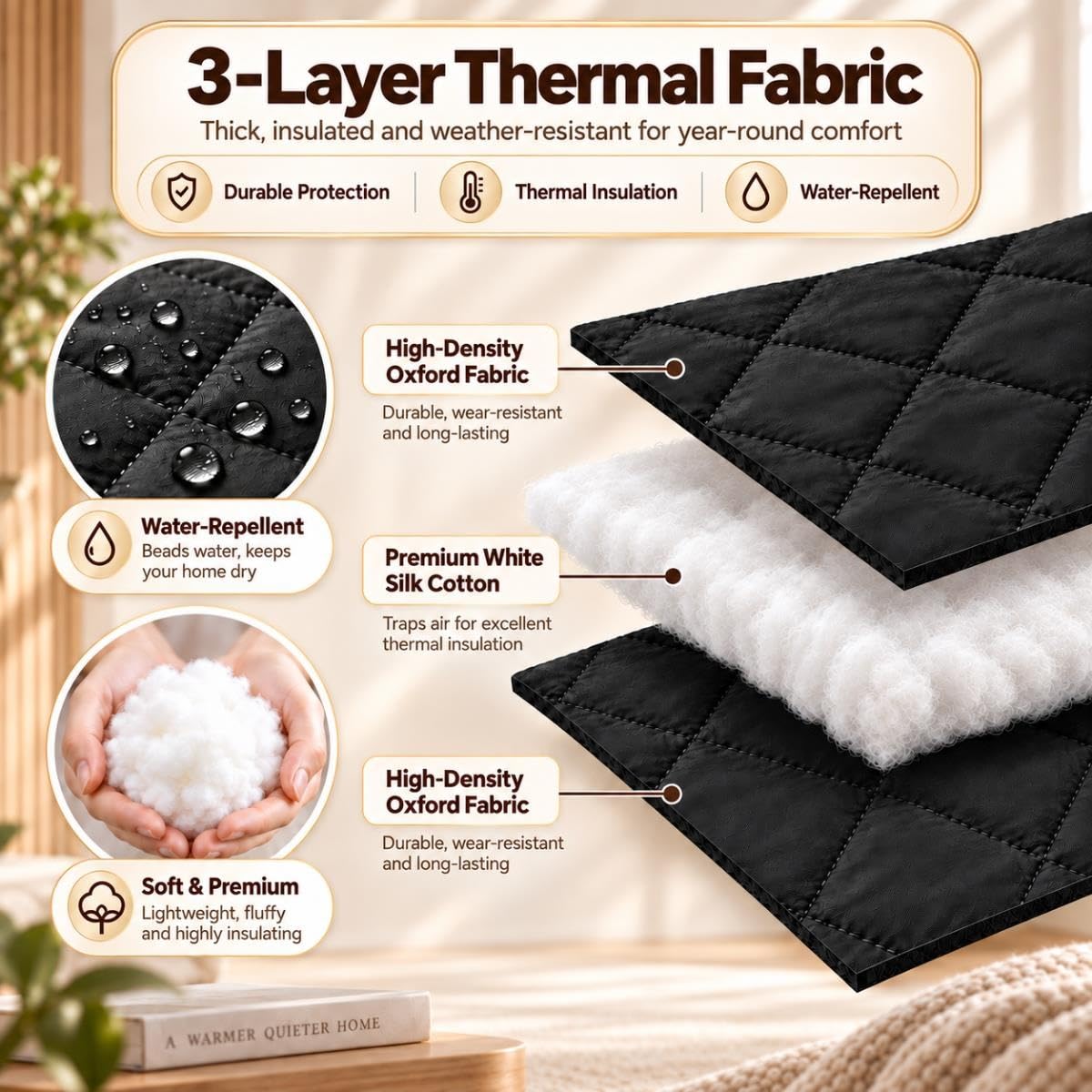 Rideau Thermique Fenêtre Occultant Amovible Rideau Isolant Anti Froid Hiver