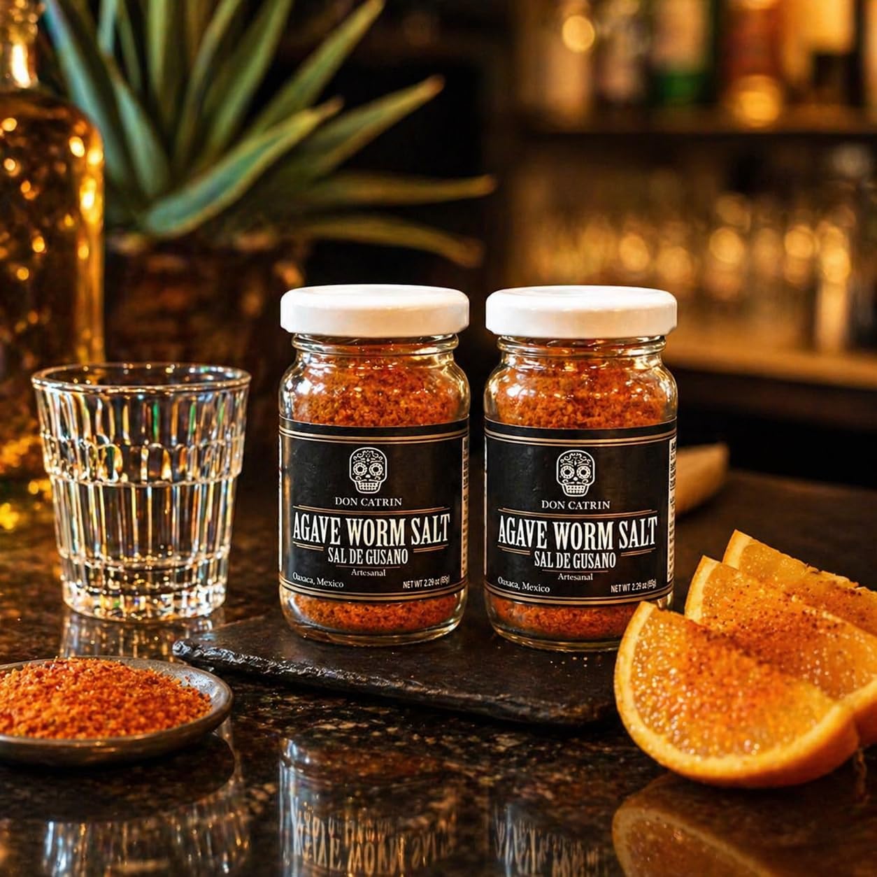 Sal de Gusano Agave Worm Salt 65 gram jar 2.29 oz - Premium Gourmet Salt in Gift Box - Chinicuil - Pairs with Tequila and Mezcal Don Catrin (Pack of 2)