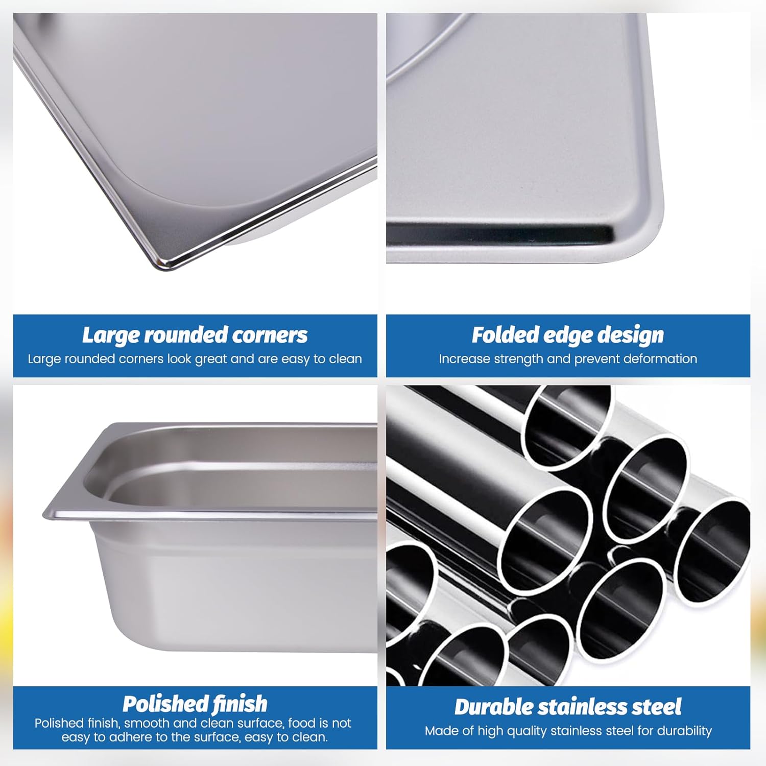 6-Pack Hotel Pans 1/3 Size Steam Table Pan 4" Deep Hotel Pan Stainless Steel Pan for Party, Restaurant, Hotel