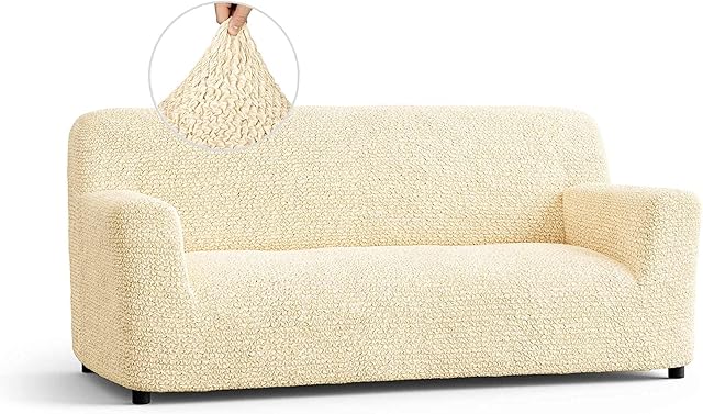 Menotti 3 Seater Couch Cover - Sofa Cover - Sofa Protector - Soft Polyester Fabric Slipcover - 1-Piece Form Fit Stretch Elastic Stylish Furniture Cover - Microfibra Collection - Beige (3 Seater)