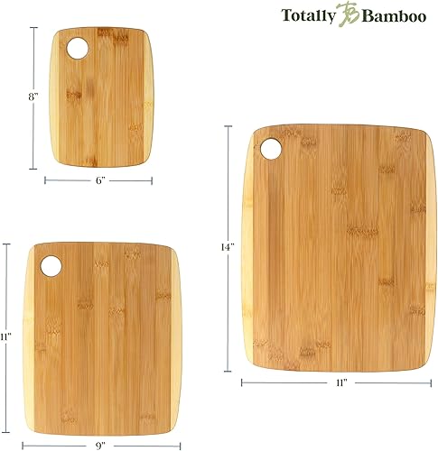Miniatura 8 de Totally Bamboo Juego de tablas de cortar de bambú de dos tonos de 3 piezas, tablas de cocina reversibles para cortar y servir queso, carne, verduras